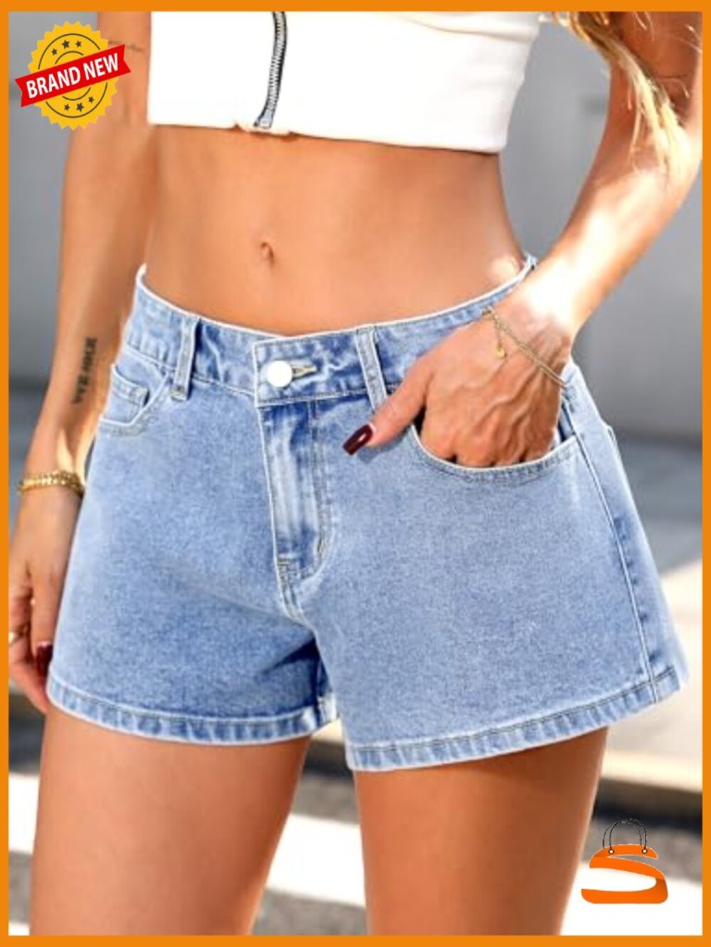 Baggy Jean Shorts A-Line High Stretchy Denim Jorts Casual Loose Fit - Picture 3 of 6